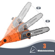 Costway Električna žaga za veje 212-286 cm večkotna verižna žaga oranžna