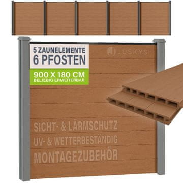 Homestar Komplet zasebnih ograjnih panelov 5 kosov 170x2x180 cm tikovina 6 stebričev
