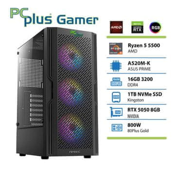 PCplus Gamer Ryzen 5 5500 16GB 1TB SSD RTX 5050 8GB gaming namizni računalnik