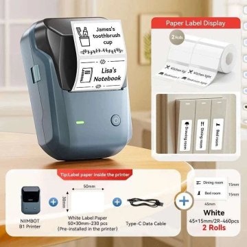KJB Bluetooth tiskalnik nalepk B1, temno moder, 2 dodatne role, 45 × 15 mm