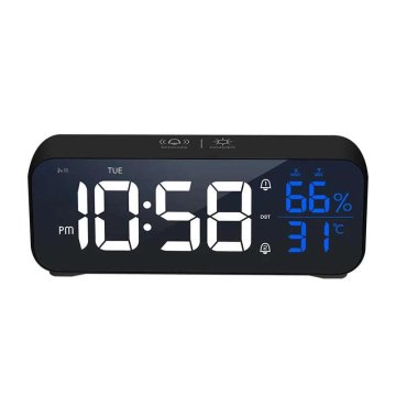 KJB Digitalna LED budilka z dvema alarmoma, temperaturo in vlago, črna