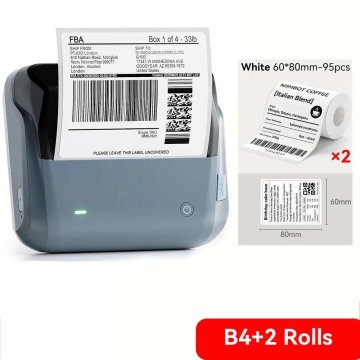 KJB Bluetooth termični tiskalnik nalepk B4, dve dodatni roli 60 × 80 mm