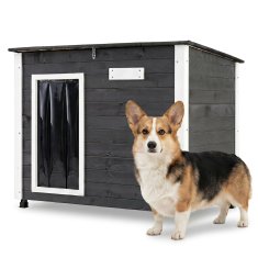 Costway Pasja hišica 85,5x56,5x64,5 cm siva z vrati in poklopno streho iz asfalta