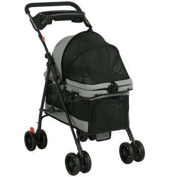 Homestar Zložljiv voziček za pse z blazino, mrežnimi okni, držalom za skodelico, 360° vrtljivimi kolesi za majhne pse do 10 kg, siv