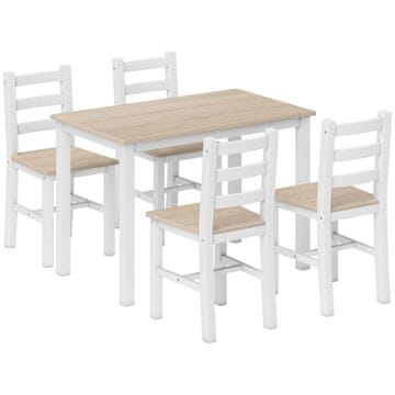 Homestar 5-delni jedilni set za 4 osebe, podeželska jedilna miza in stoli, naravna bela