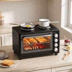 Homestar Mini pečica 36L z 2 kuhališčema, električna namizna pečica s konvekcijo, 90–230 °C