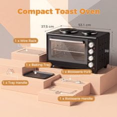 Homestar Mini pečica 36L z 2 kuhališčema, električna namizna pečica s konvekcijo, 90–230 °C