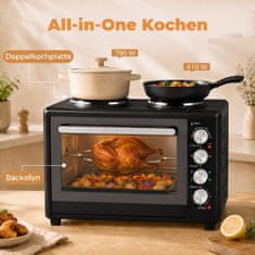 Homestar Mini pečica 36L z 2 kuhališčema, električna namizna pečica s konvekcijo, 90–230 °C