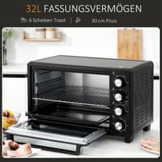 Homestar Mini pečica z žarom, 1 pekač, 1 rešetka, funkcija časovnika, črna