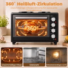 Homestar Mini pečica 36L z 2 kuhališčema, električna namizna pečica s konvekcijo, 90–230 °C
