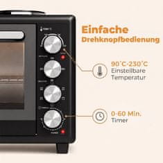 Homestar Mini pečica 36L z 2 kuhališčema, električna namizna pečica s konvekcijo, 90–230 °C