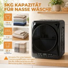 Homestar Kompakten 1000 W prezračevalni sušilnik z dodatnima programoma Extra Dry in ECO, časovnikom ter nastavitvijo temperature, črn