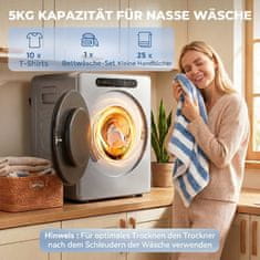 Homestar 5 kg prezračevalni sušilnik 1000 W kompaktni samostoječi sprednji polnilec z bobnom iz nerjavečega jekla in časovnikom srebrne barve