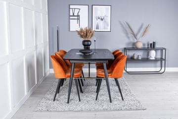 Venture Design Jedilna miza in komplet žametnih jedilnih stolov Miza 76x180x85 cm Stol 57x76,5x50 cm Črna Oranžna