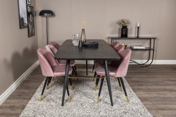 Venture Design Jedilna miza z zlatim podaljškom 76x180x85 cm, črna, roza, komplet s stoli