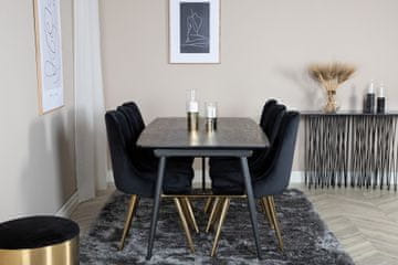 Venture Design Jedilna miza in stol komplet zlata raztegljiva miza in žametni deluxe stol 76x180x85 cm črna