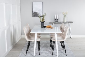 Venture Design Jedilna miza in stol Polar, miza 75x180x90 cm, stol 53,3x88x42,5 cm, bela, bež
