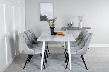 Venture Design Jedilna miza in stol set Polar miza 75x180x90 cm bele stole svetlo sive barve