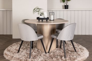 Venture Design Jedilna miza in stol set Olivia, miza 110x75 cm, stoli 57x76,5x50 cm, beljen sivi