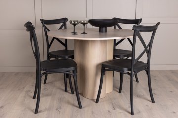 Venture Design Jedilna miza in stol set Olivia in miza Crosett 110x75 cm beljen in črn