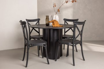 Venture Design Jedilna miza in stol komplet Olivia in Crosett miza 110x75 cm stol 55x90x52 cm črna