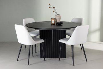 Venture Design Jedilna miza in stol komplet Matilda Night miza 130 cm črna stoli 56x87x49 cm črno bela