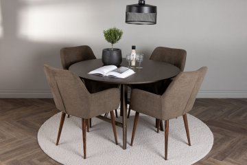 Venture Design Jedilna miza in stol komplet okrogla miza 100x75 cm rjava
