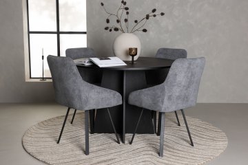 Venture Design Jedilna miza in stol komplet Bootcut Rosie, miza 110 cm, stoli 60x88x55 cm, črno siva