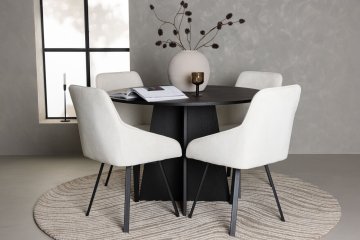 Venture Design Jedilna miza in stol komplet Bootcut Rosie miza 110x75 cm stol 60x88x55 cm črna bež