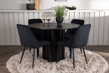 Venture Design Jedilna miza in stol komplet Olivia ter nočna omarica 110x75 cm Stol 56x87x49 cm Črna