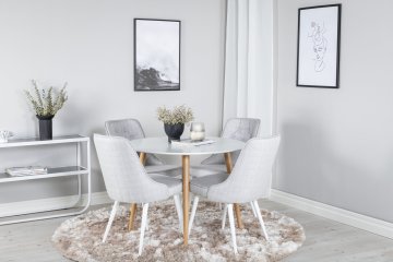 Venture Design Jedilna miza in stol komplet Plaza Runt in Velvet Deluxe 100x75 cm bela svetlo siva