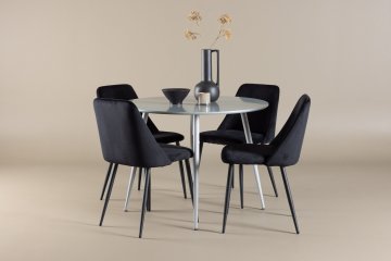 Venture Design Jedilna miza in stol Plaza z nočnimi stoli, miza 100x75 cm, siva in črna