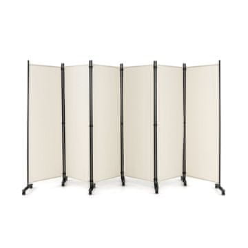 Costway Prostorovni delilnik 6 panelov, 183 cm visok, na kolesih, bel