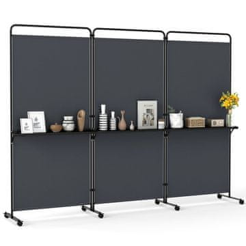 Costway 3-delni pregradni zaslon z policami, 183 cm visok, zložljiv, siva