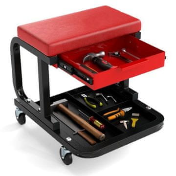 Costway Mobilna delovna stolica z predalom, nosilnost 185 kg, rdeča