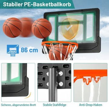 Costway Košarkaški obroč z nastavljivo višino 90/158-210 cm zelen