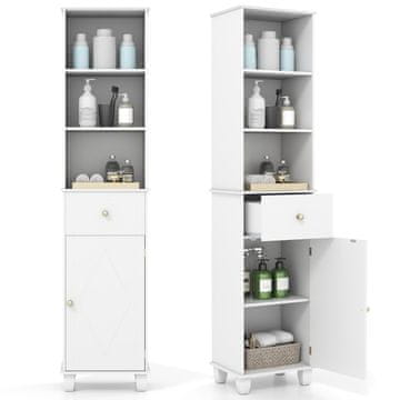 Costway Kopalniški omarica 172 cm visoka, ozka, bela, 3 odprte police, 1 predal, 1 vrata