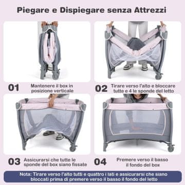 Costway Prenosni otroški ograjen prostor z zibajočo posteljico in previjalno mizo roza