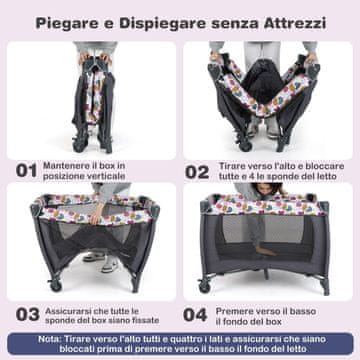 Costway Prenosni otroški ograjen prostor z zibko in previjalno mizo temno roza