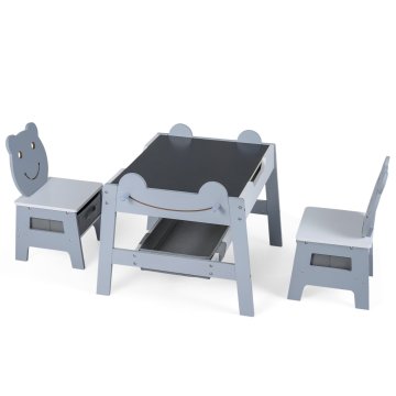 Costway Otroška miza in 2 stola 5-v-1 umetniški set z obojestransko tablo, belo tablo, siva