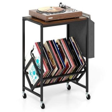 Costway Stojalo za gramofon z odlagalnim prostorom za vinilne plošče in držalom za revije, rustikalno rjavo