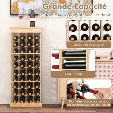 Costway Samostoječi regal za vino za 40 steklenic z vrhnjo mizo