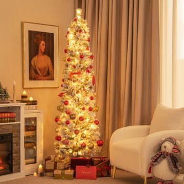 Costway Božično drevo 180 cm, zasneženo, z 150 toplimi belimi lučmi