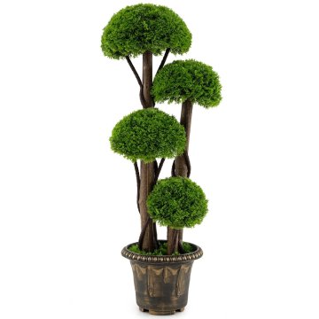 Costway Umetno cipresovo topiarno drevo 90 cm s spiralnimi trtami in pravimi lesenimi debli
