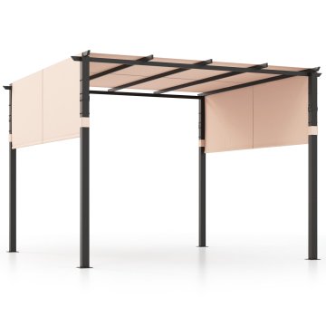 Costway Pergola s ravno streho 3x3 m z izvlečnim baldahinom bež