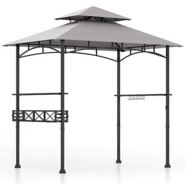 Costway Paviljon za žar 242x153 cm siva z 2 stranskima policama in košem za shranjevanje