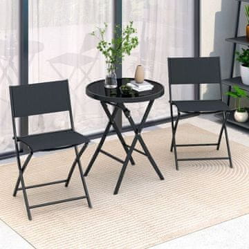 Costway Zunanji zložljivi bistro set za teraso, 3-delni z mizo s kaljenim steklom in 2 stola