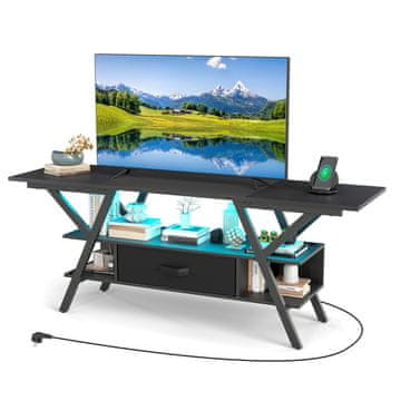 Costway TV regal za 65-palčne televizorje, 3-nadstropni zabavni center z LED lučmi, črn