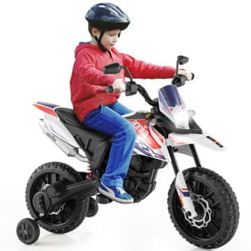 Costway Električni otroški motor 12V s pomožnimi kolesi, glasbo in lučjo, bel