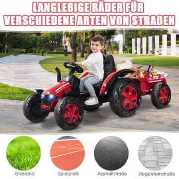 Costway Otroški traktor na pedala z odstranljivim priklopnikom 151x68x70 cm rdeč